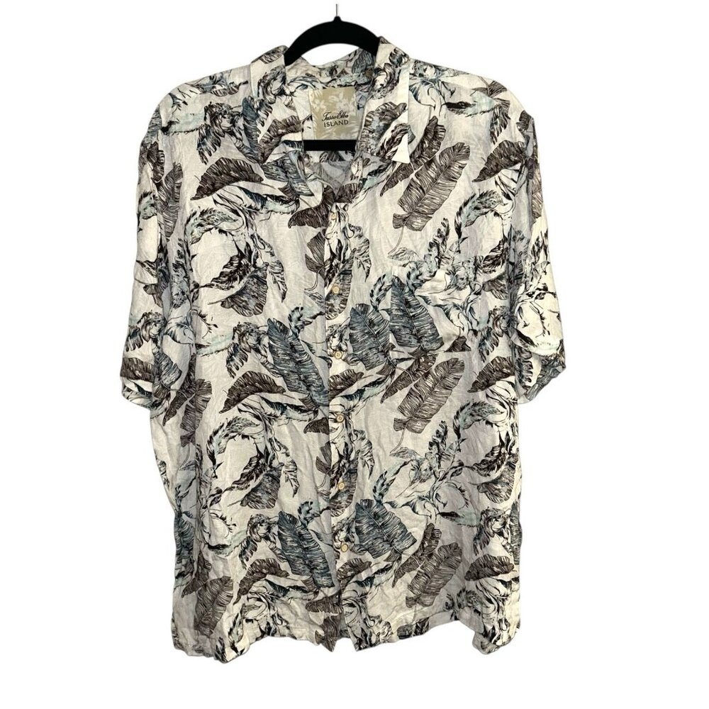 Tasso Elba Island Beige Tropical Print Button Front Hawaiian Resort Shirt XL